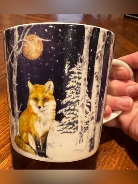 Carola Pabst Art Whimsical Fox & Full Moon Mug, Woodland Night Coffee Cup Gift